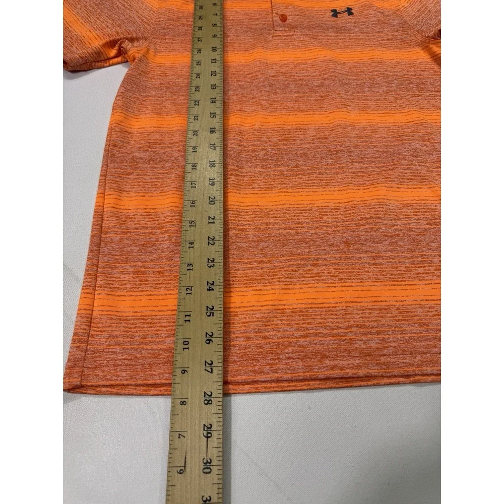 Under Armour The Playoff Polo Shirt Mens Small Orange Striped Loose Golf 1350210
